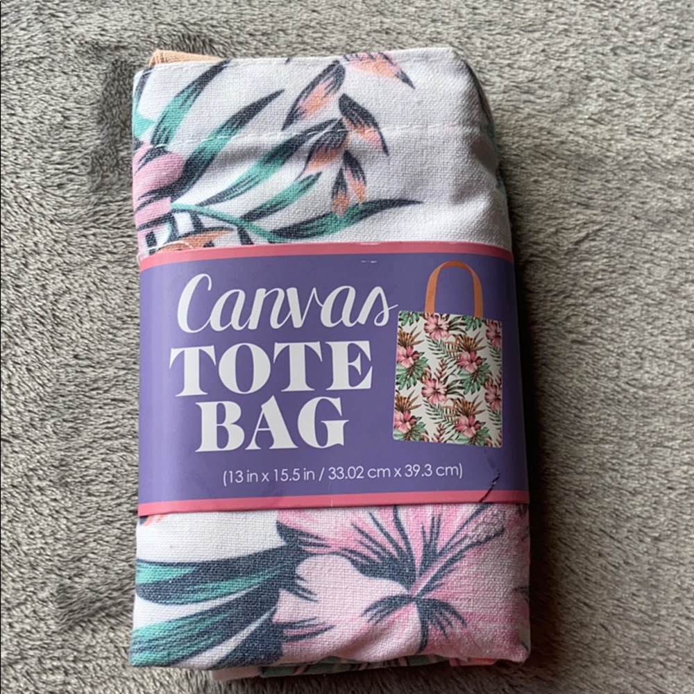 CR Gibson canvas tote bag pink floral